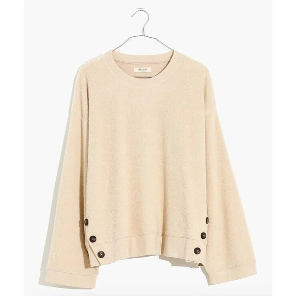 Madewell Women's (Re)sourced Brushed Side-Button Relaxed Sweatshirt in Cream XXS - Picture 1 of 16